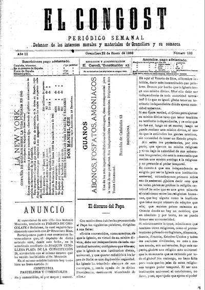 El Congost, 22/1/1888 [Ejemplar]