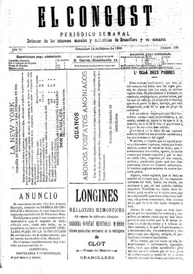 El Congost, 12/2/1888 [Issue]