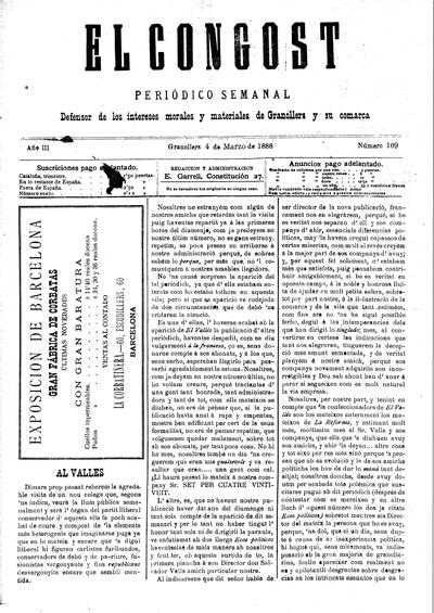 El Congost, 4/3/1888 [Issue]