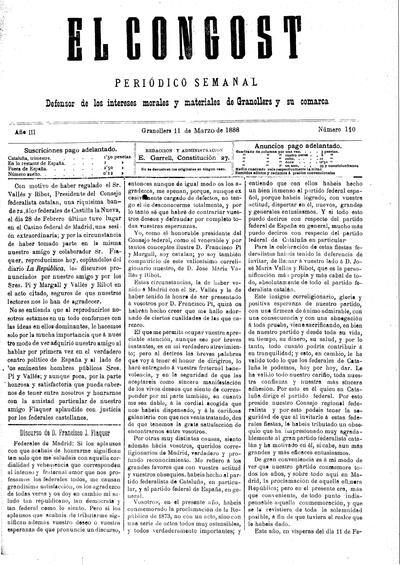 El Congost, 11/3/1888 [Ejemplar]