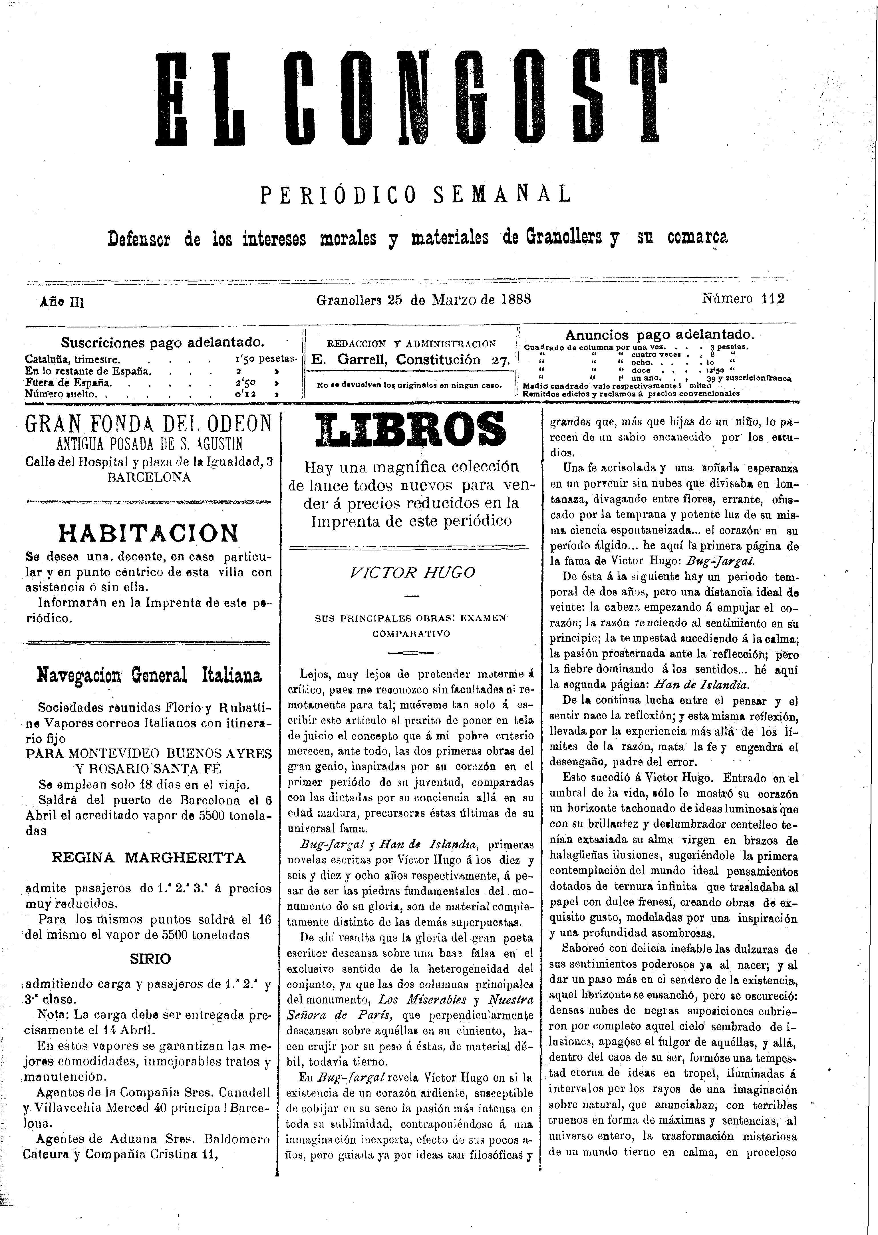El Congost, 25/3/1888 [Ejemplar]