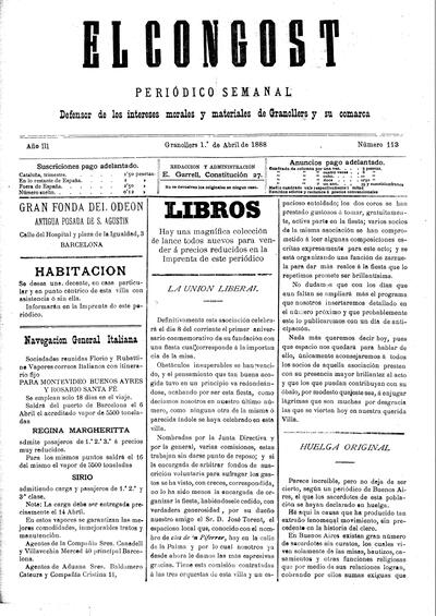 El Congost, 1/4/1888 [Ejemplar]