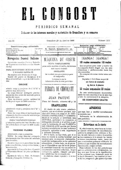 El Congost, 29/4/1888 [Ejemplar]