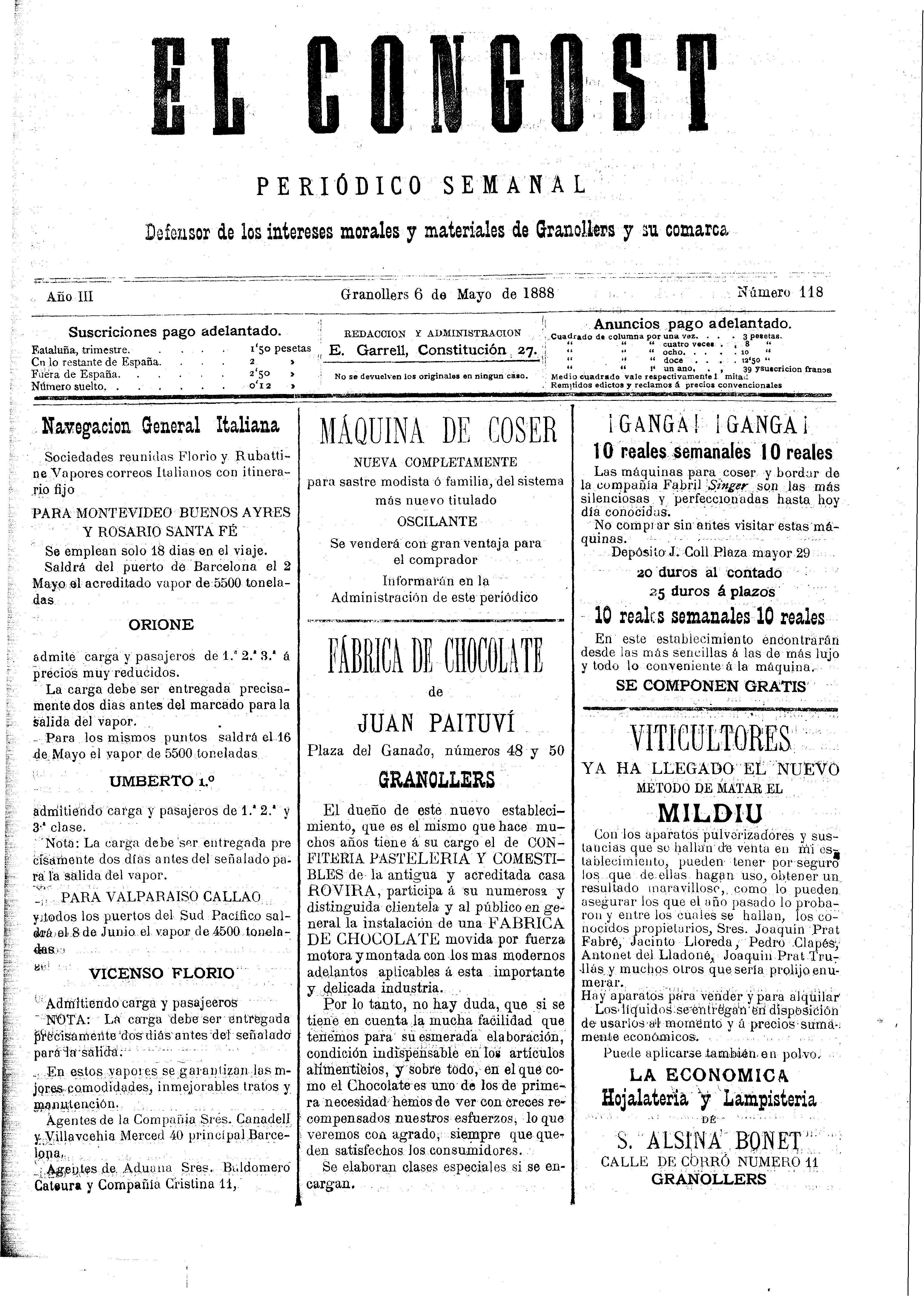 El Congost, 6/5/1888 [Exemplar]