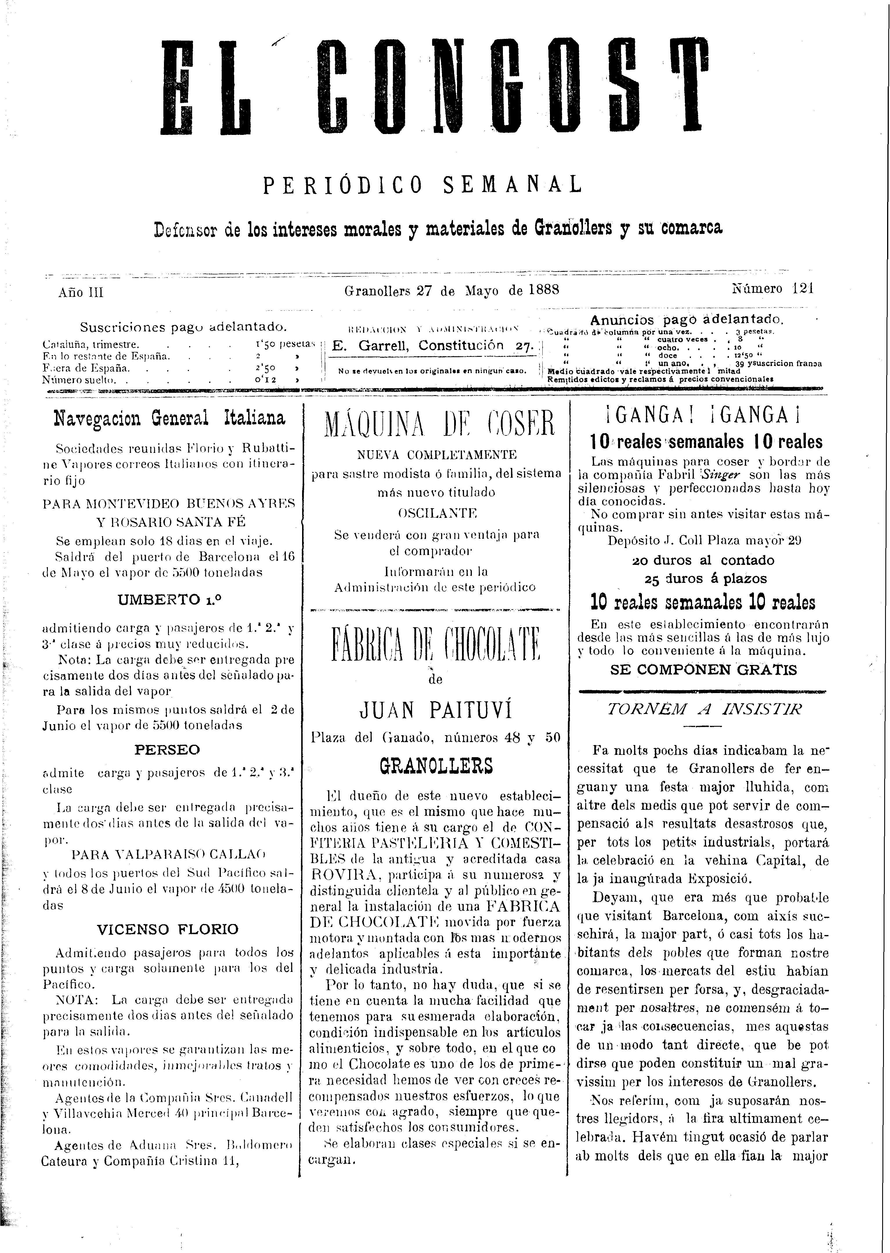 El Congost, 27/5/1888 [Ejemplar]