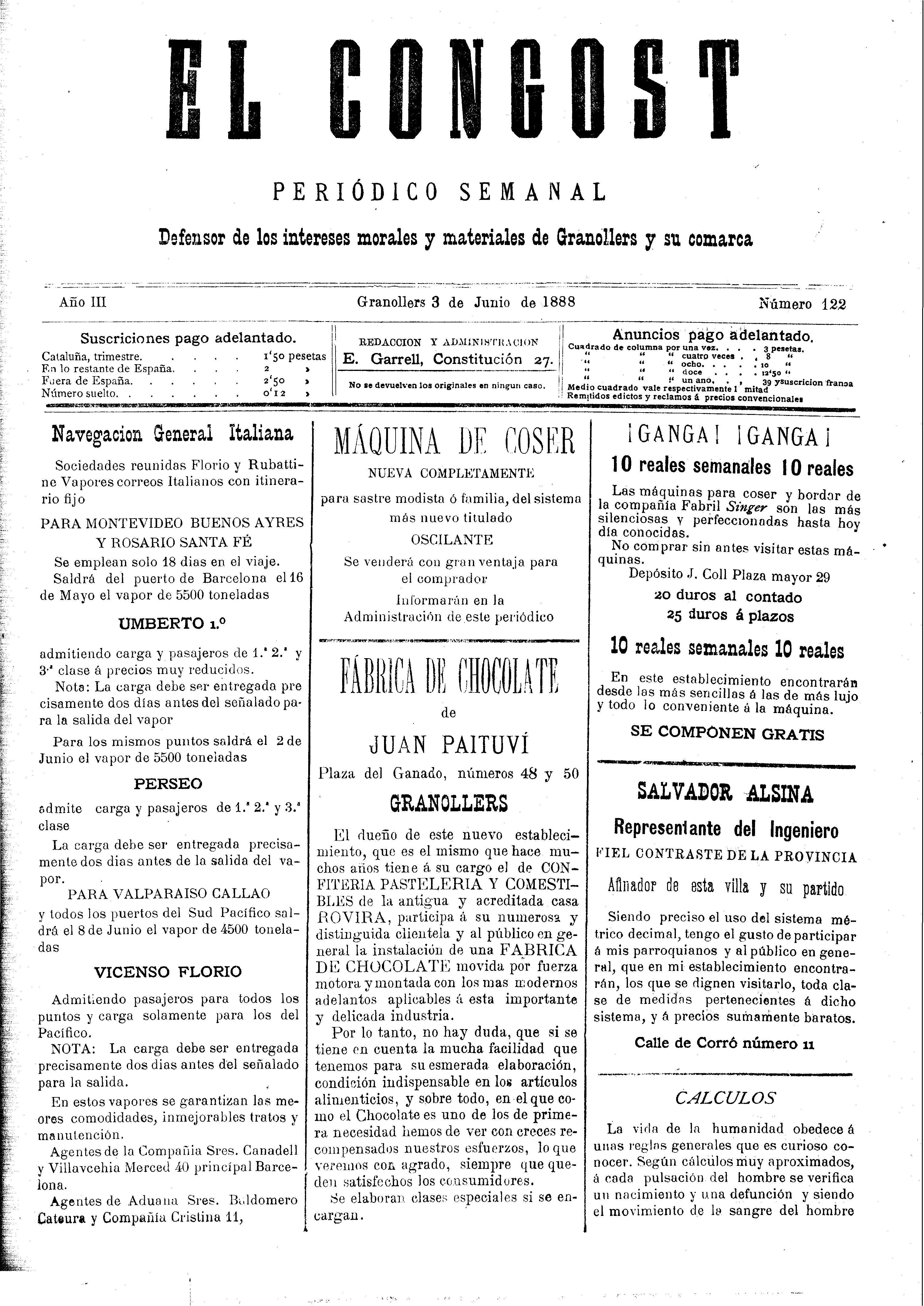 El Congost, 3/6/1888 [Ejemplar]