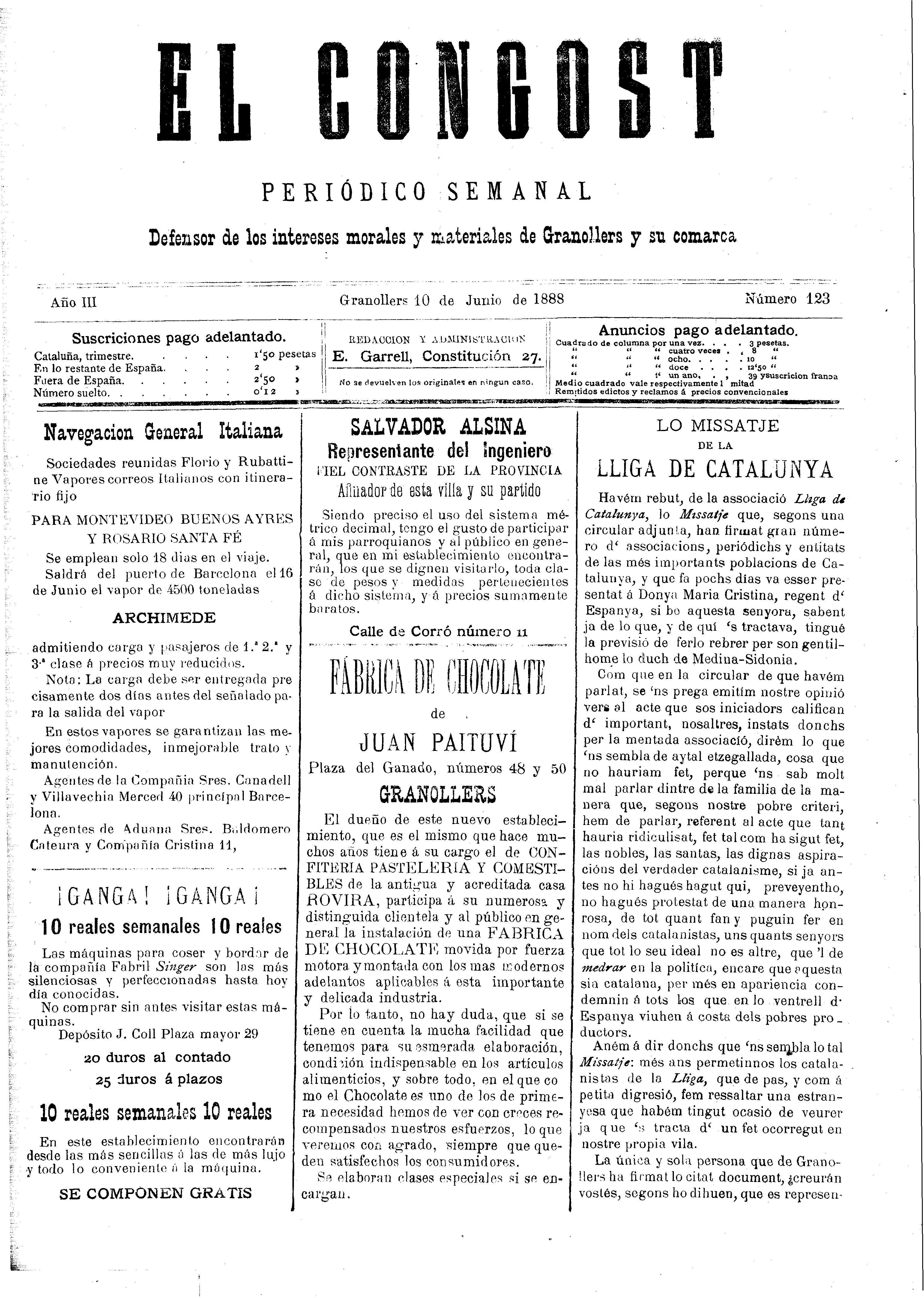 El Congost, 10/6/1888 [Ejemplar]