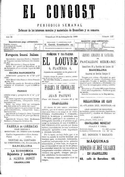 El Congost, 16/9/1888 [Ejemplar]