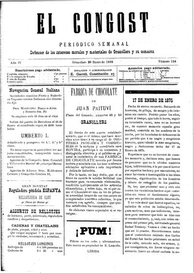 El Congost, 20/1/1889 [Ejemplar]