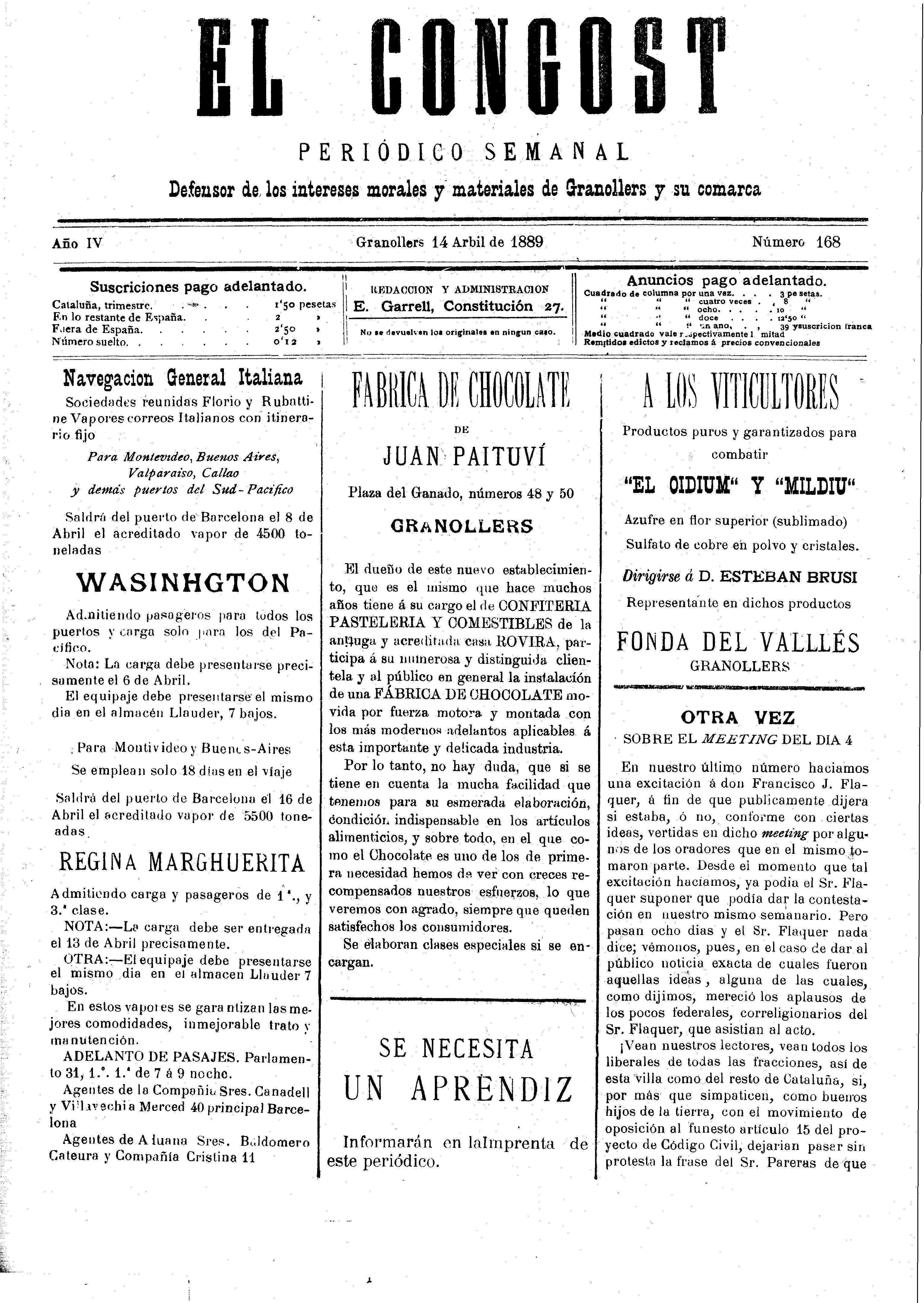 El Congost, 14/4/1889 [Exemplar]