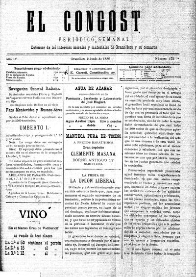El Congost, 2/6/1889 [Ejemplar]