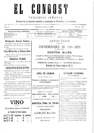 El Congost, 9/6/1889 [Ejemplar]