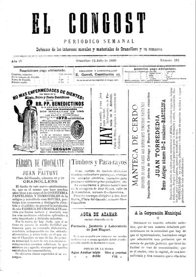 El Congost, 14/7/1889 [Ejemplar]