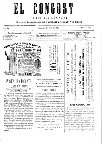 El Congost, 31/7/1889 [Ejemplar]