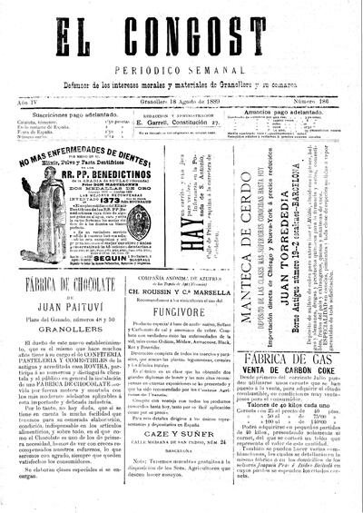 El Congost, 18/8/1889 [Ejemplar]