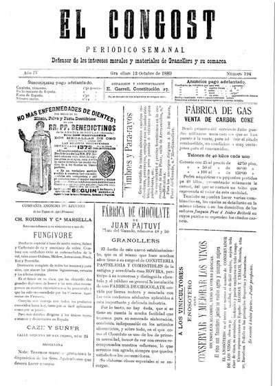 El Congost, 13/10/1889 [Ejemplar]