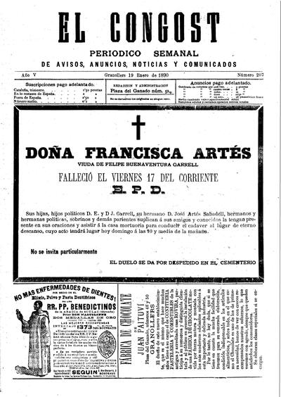 El Congost, 19/1/1890 [Exemplar]