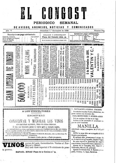 El Congost, 1/11/1890 [Issue]