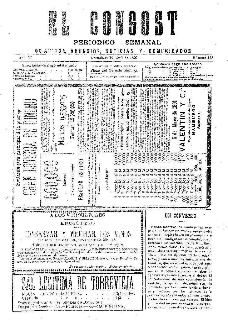 El Congost, 19/4/1891 [Issue]