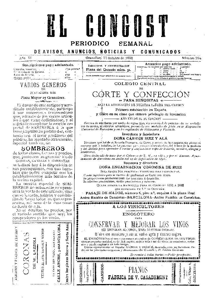 El Congost, 11/10/1891 [Issue]