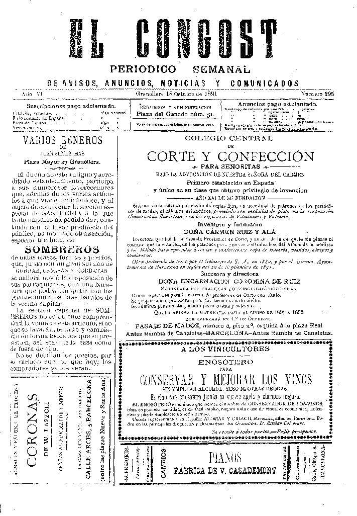 El Congost, 18/10/1891 [Issue]