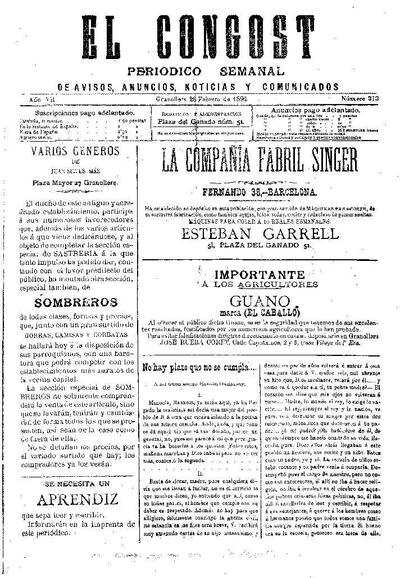 El Congost, 28/2/1892 [Issue]