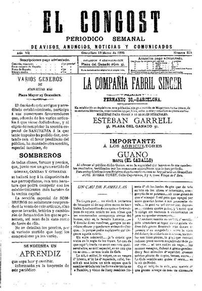 El Congost, 13/3/1892 [Issue]