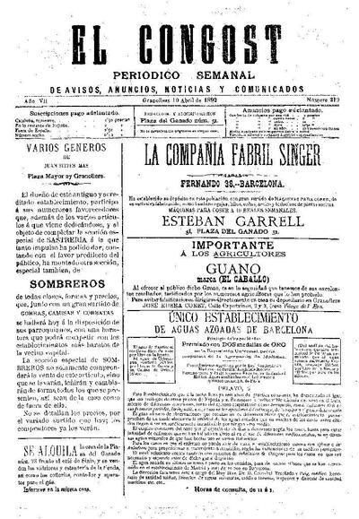 El Congost, 10/4/1892 [Issue]