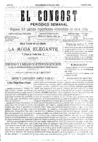 El Congost, 14/8/1892 [Issue]