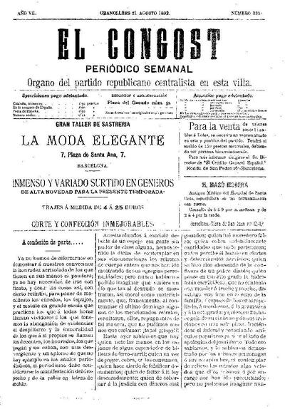 El Congost, 21/8/1892 [Issue]