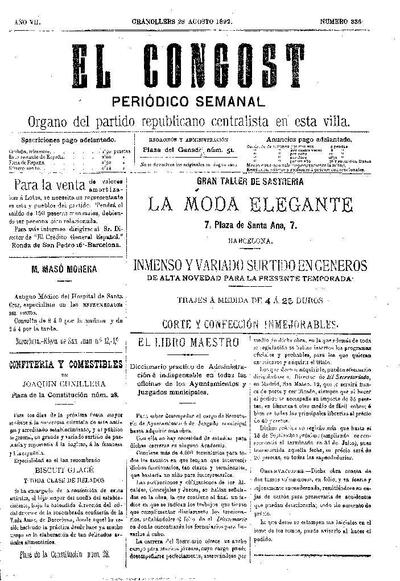 El Congost, 28/8/1892 [Issue]