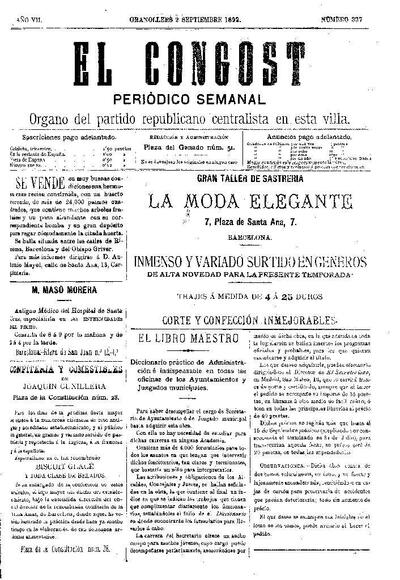 El Congost, 2/9/1892 [Issue]