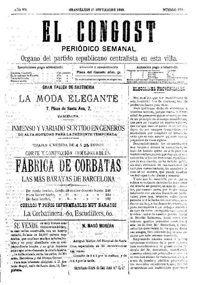 El Congost, 11/9/1892 [Issue]