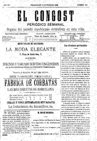 El Congost, 18/9/1892 [Issue]