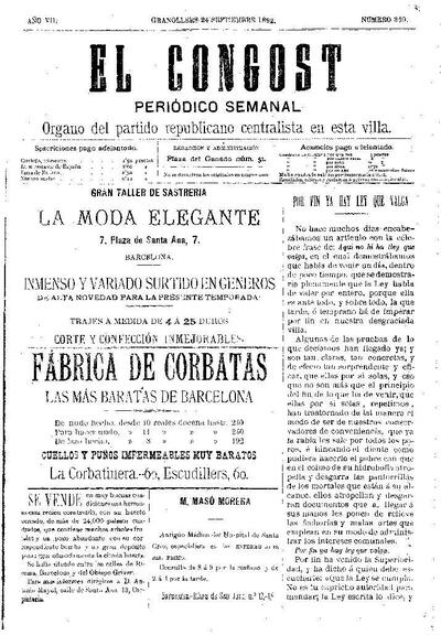 El Congost, 24/9/1892 [Issue]