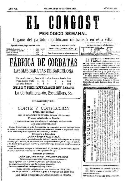 El Congost, 23/10/1892 [Issue]