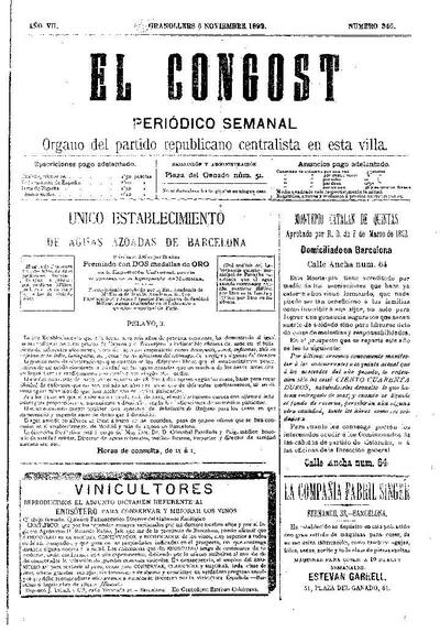 El Congost, 6/11/1892 [Issue]