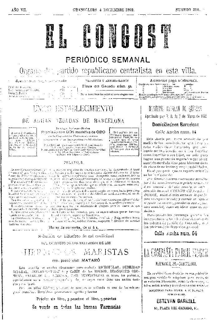 El Congost, 4/12/1892 [Issue]