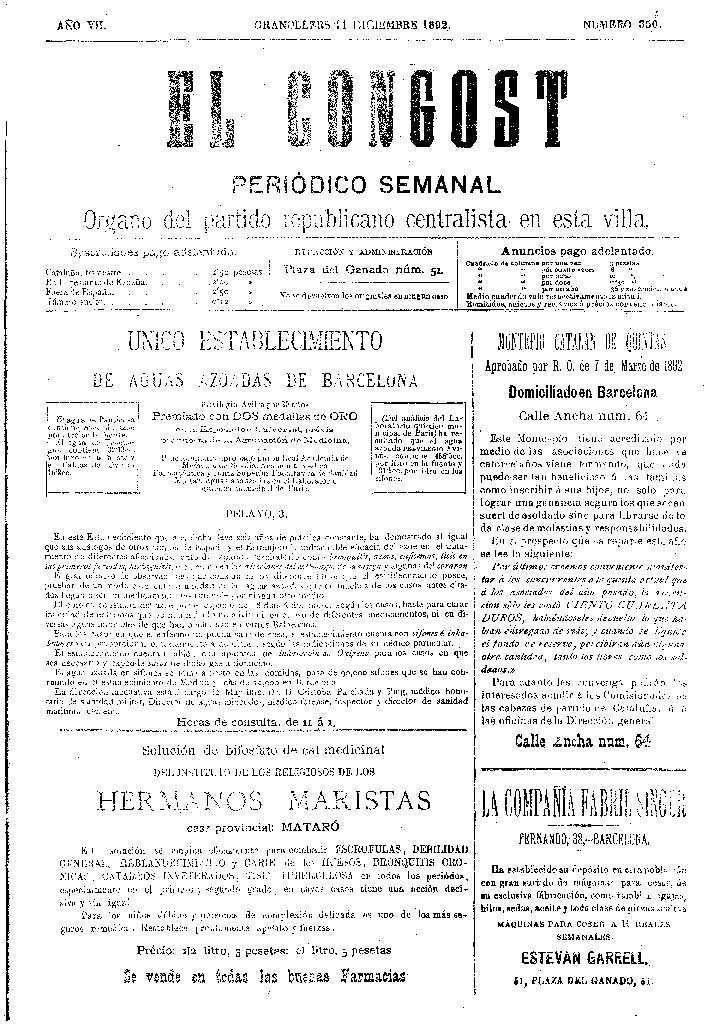 El Congost, 11/12/1892 [Issue]