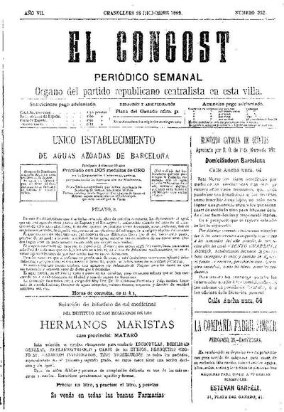 El Congost, 18/12/1892 [Issue]