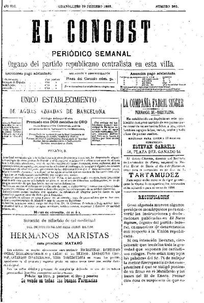 El Congost, 19/2/1893 [Issue]