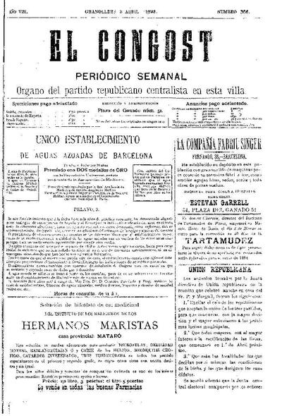 El Congost, 3/4/1893 [Issue]