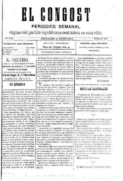 El Congost, 27/8/1893 [Issue]