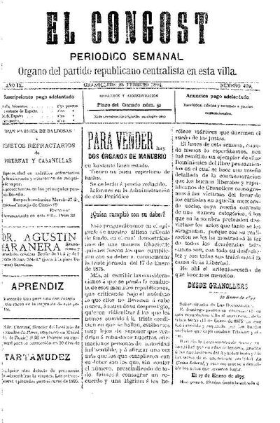 El Congost, 25/2/1894 [Issue]