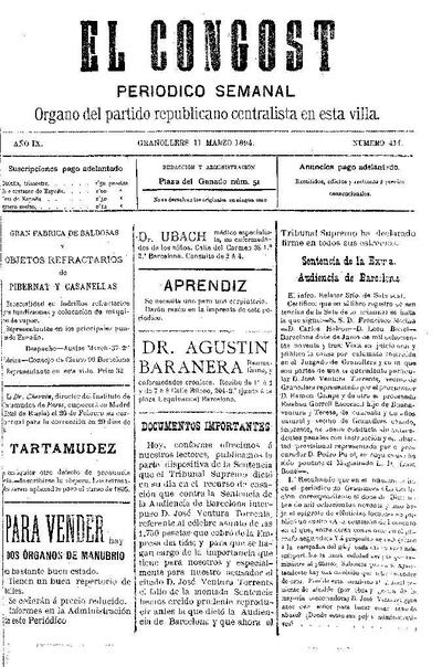 El Congost, 11/3/1894 [Issue]