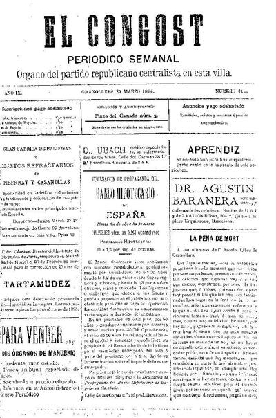 El Congost, 25/3/1894 [Issue]