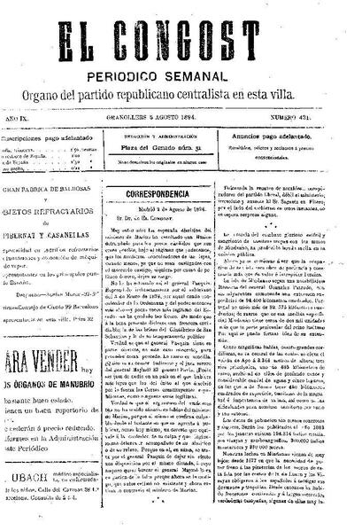 El Congost, 5/8/1894 [Issue]