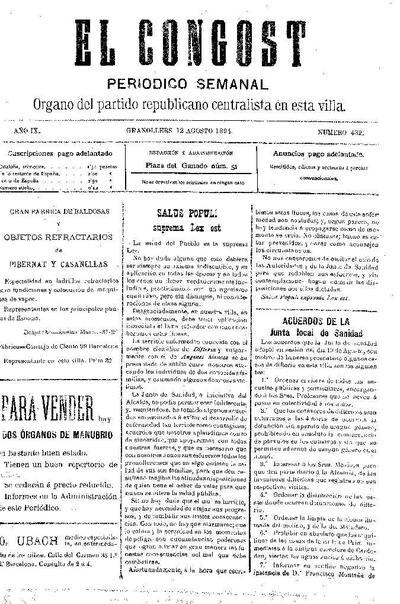 El Congost, 12/8/1894 [Issue]