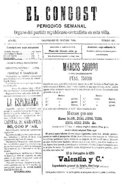 El Congost, 21/10/1894 [Issue]