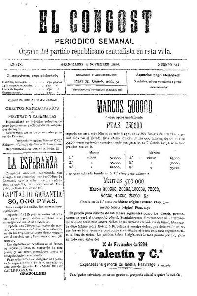 El Congost, 4/11/1894 [Issue]